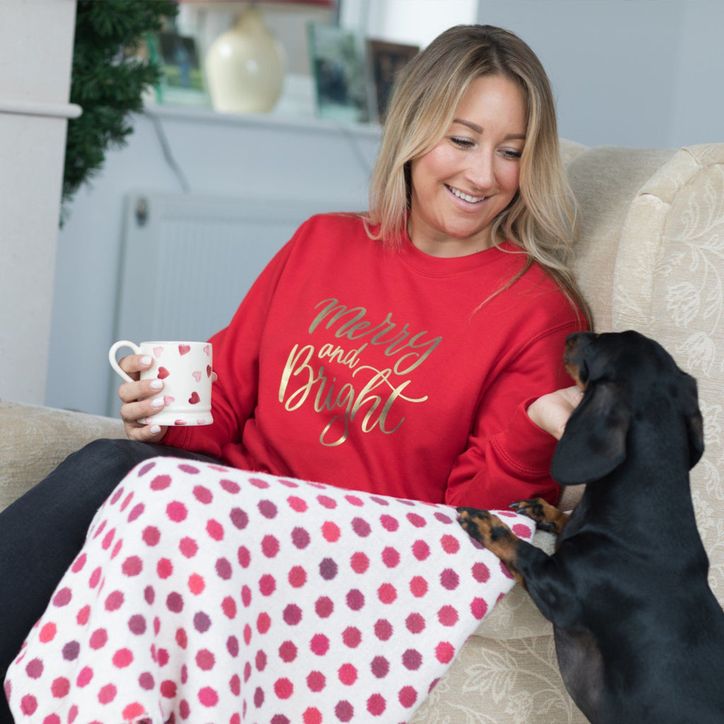 Ladies Christmas Jumper - Merry & Bright in Red,Christmas - Betty Bramble