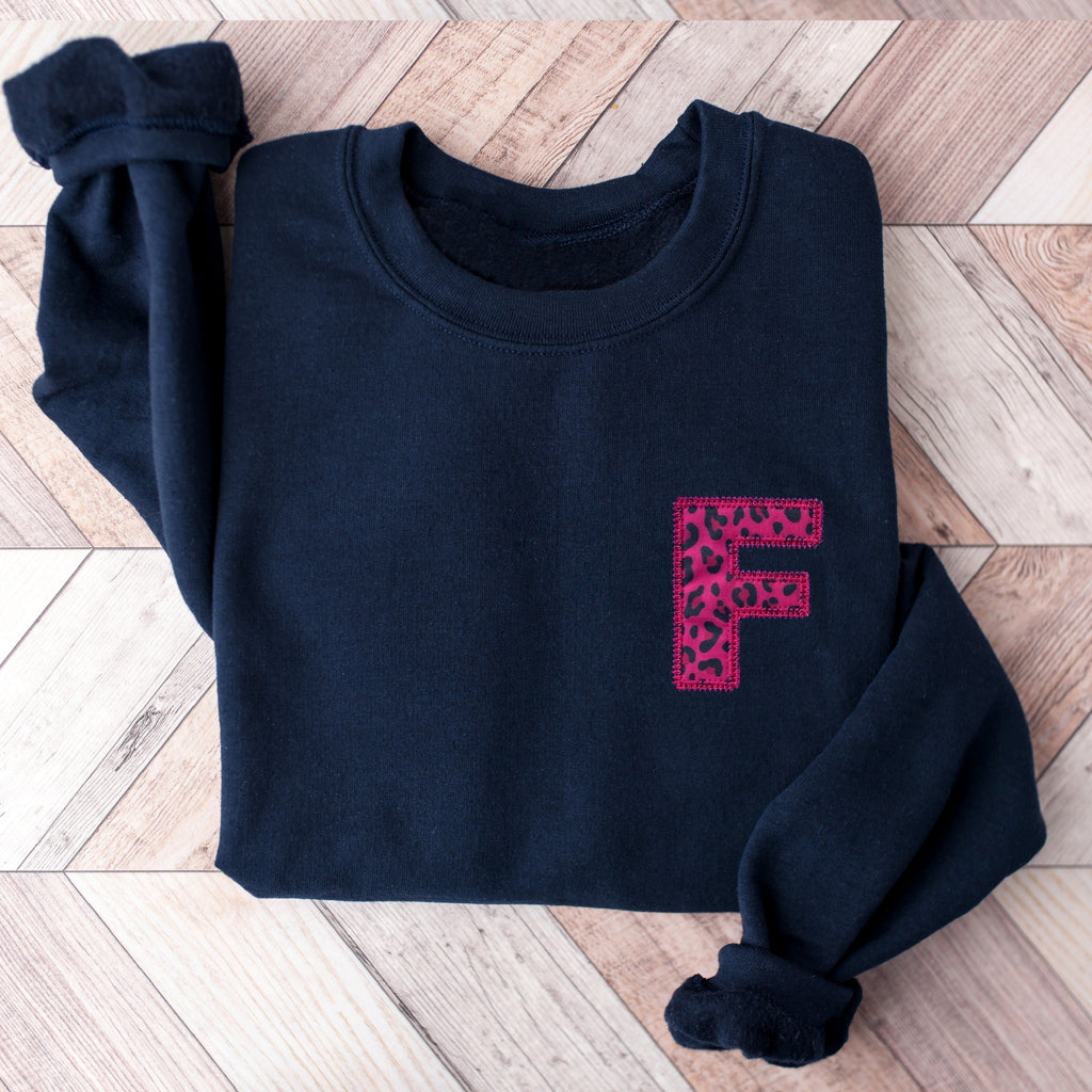 Hot Pink Leopard Applique Personalised Sweatshirt