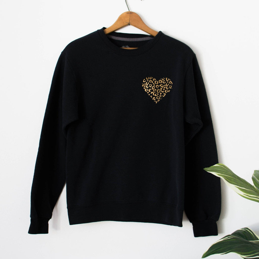 Black and Gold Leopard Print Heart Sweatshirt