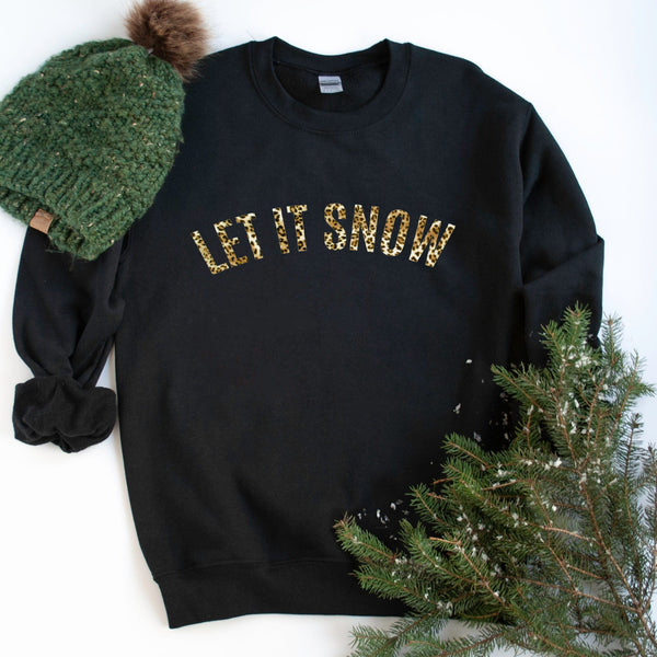 Let it Snow Leopard Print Black Sweatshirt