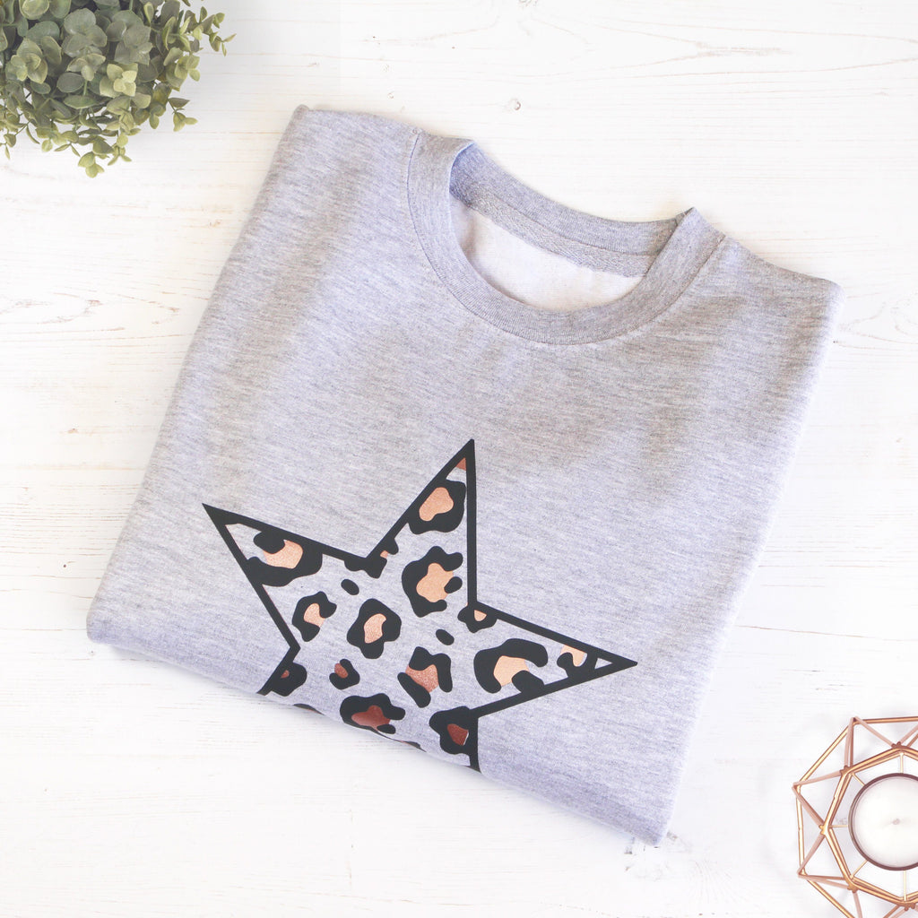 Leopard Print Star Sweatshirt,Ladies Sweatshirt - Betty Bramble