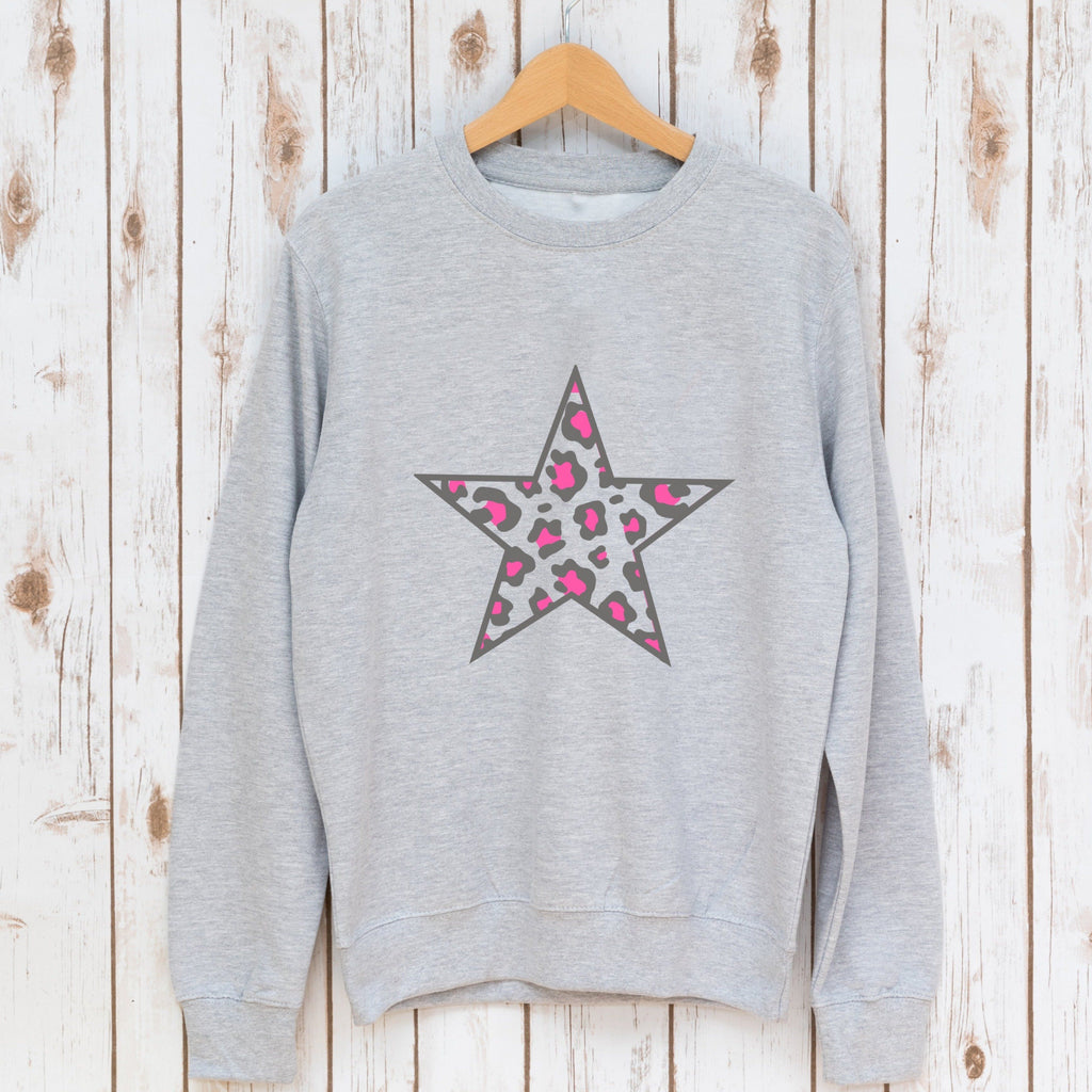 Leopard Print Neon Pink Star Sweatshirt,Ladies Sweatshirt - Betty Bramble