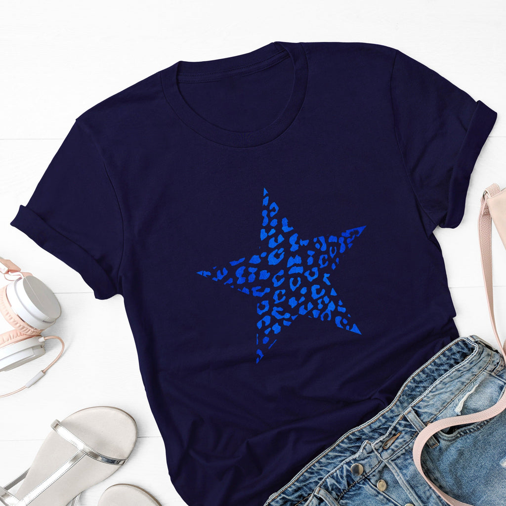 Metallic Blue Leopard Print Star T Shirt
