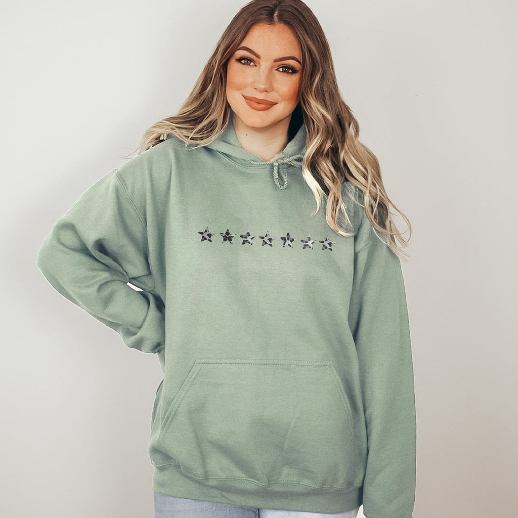 Sage Green Mini Leopard Stars Hooded Sweatshirt