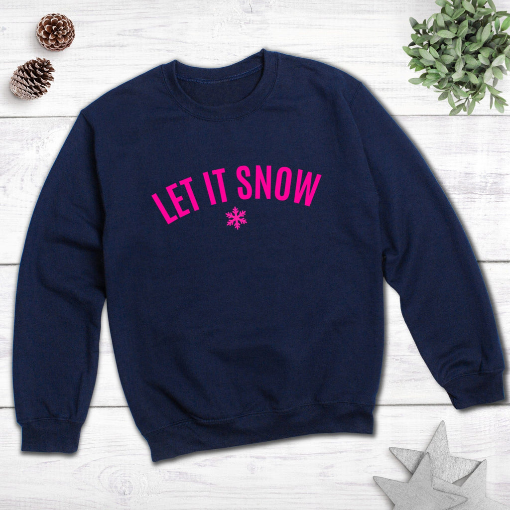 Let it Snow Neon Pink Navy Sweatshirt