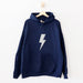 Lightning Bolt Navy Hoodie with Silver Glitter