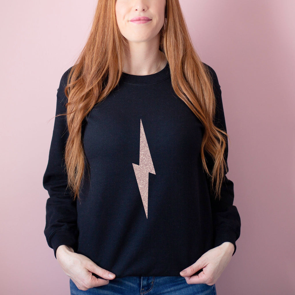 Rose Gold Glitter Lightning Bolt Sweatshirt