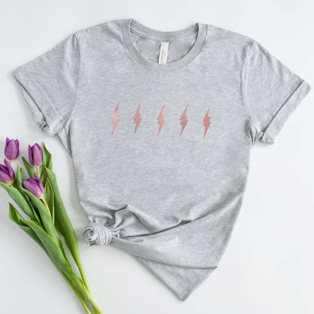Mini Rose Gold and Glitter Lightning Bolt T-Shirt