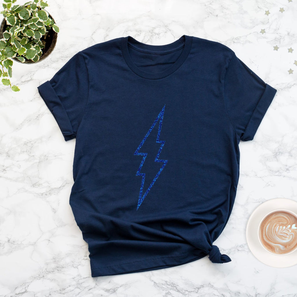 Navy Glitter Lightning Bolt T Shirt