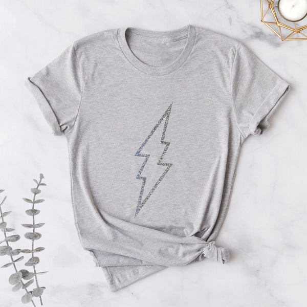 Grey Glitter Lightning Bolt T Shirt