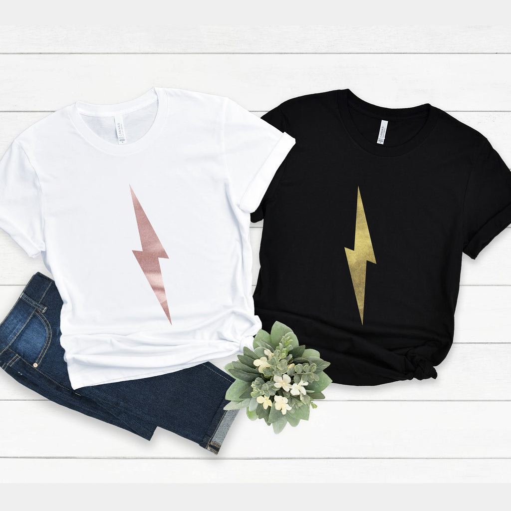 Ladies Metallic Foil Lightning Bolt T Shirt