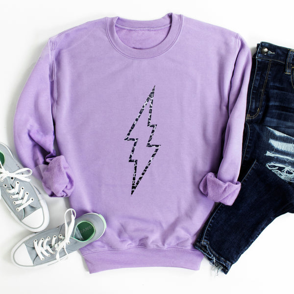 Silver Leopard Lightning Bolt Outline Lilac Sweatshirt