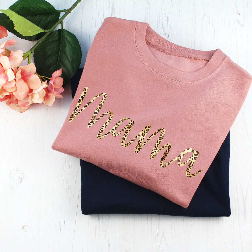 Leopard Mama Sweatshirt in Pink,Ladies Sweatshirt - Betty Bramble