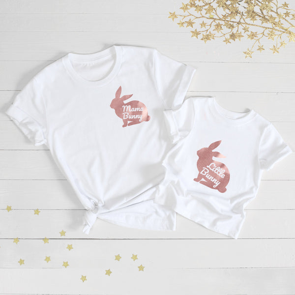 Mama Bunny And Little Bunny Metallic Easter T Shirts