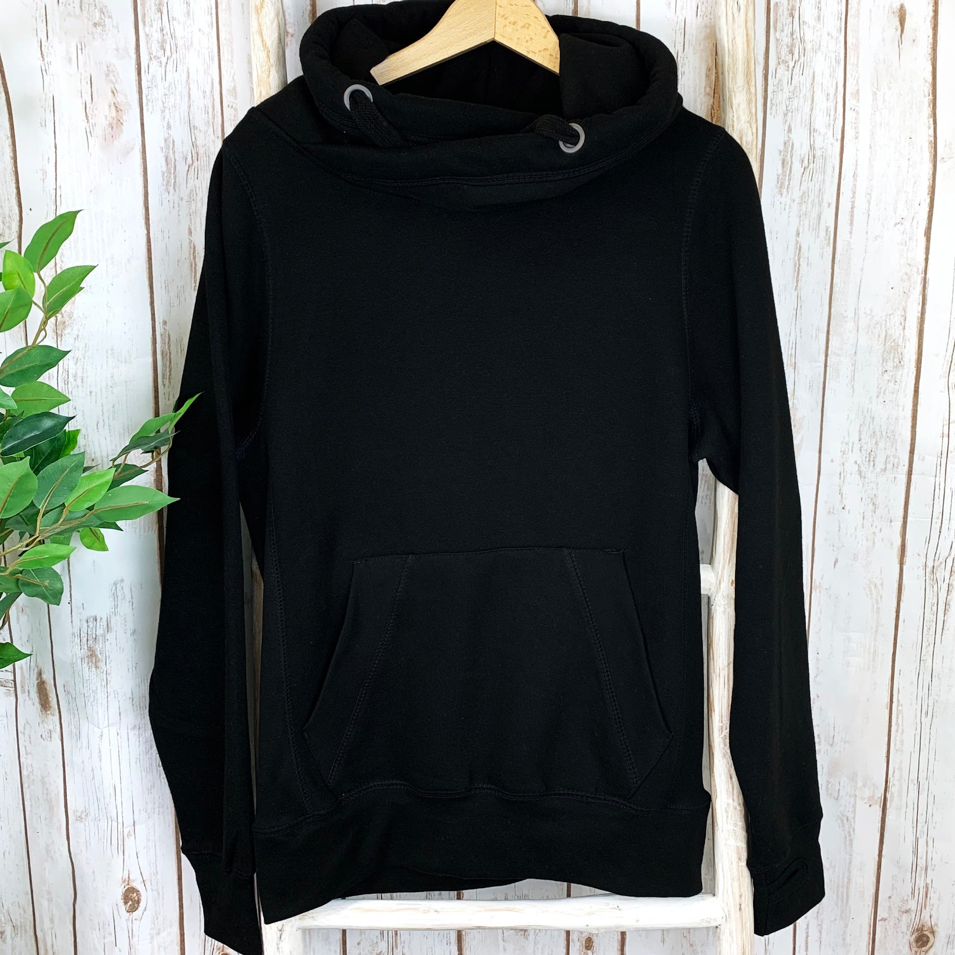 Men's Cowl Neck Hoodie Sweatshirt in Black by Betty Bramble