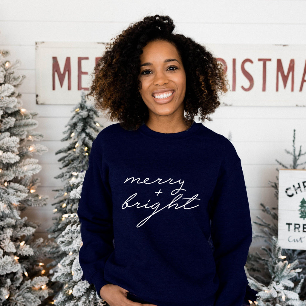 Merry & Bright Navy Christmas Sweatshirt