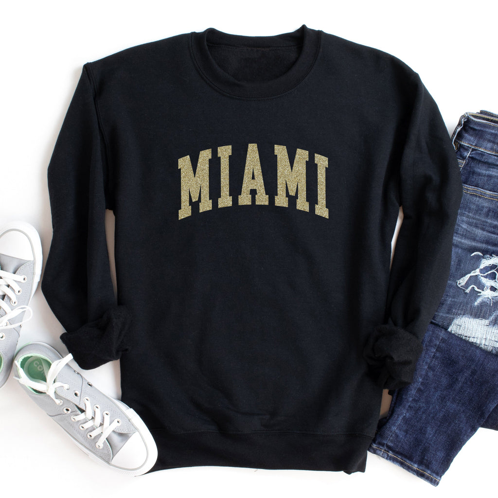 Miami Light Gold Glitter Black Sweatshirt