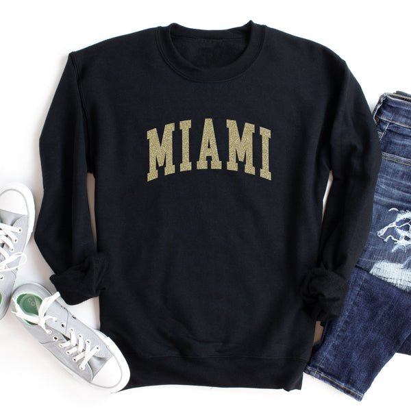 Miami Light Gold Glitter Black Sweatshirt