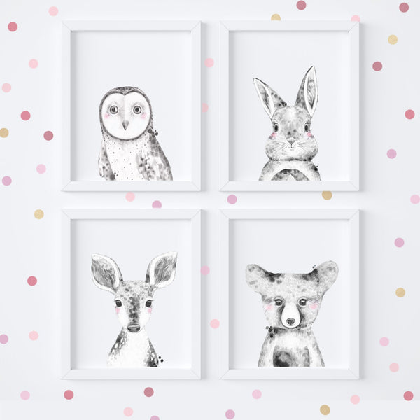 Monochrome Woodland Animal Art Prints,Art Print - Betty Bramble