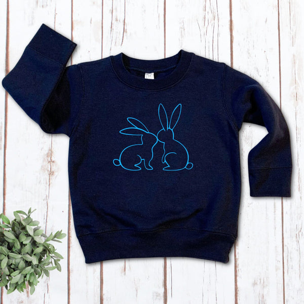 Neon Blue Kissing Bunny Rabbits Children's Sweatshirt