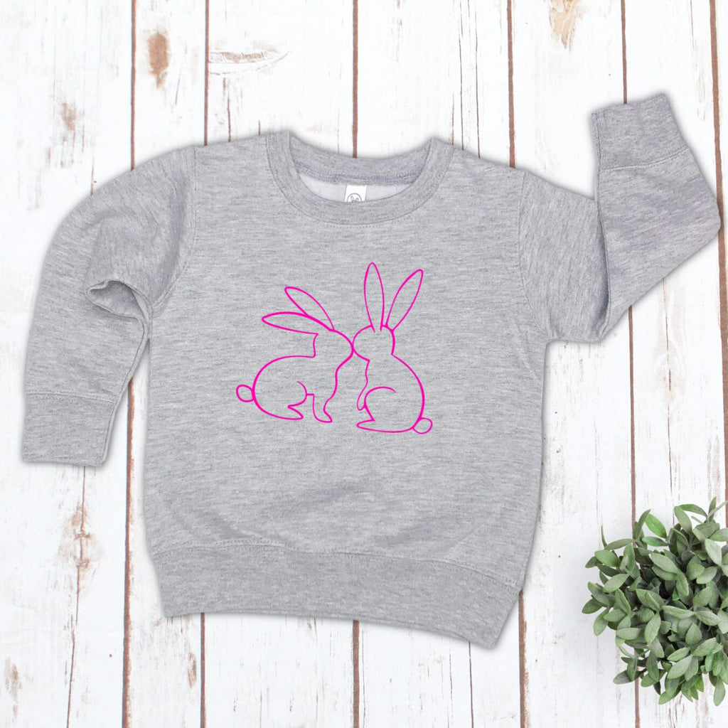 Neon Pink Kissing Bunny Rabbits Children's Sweatshirt