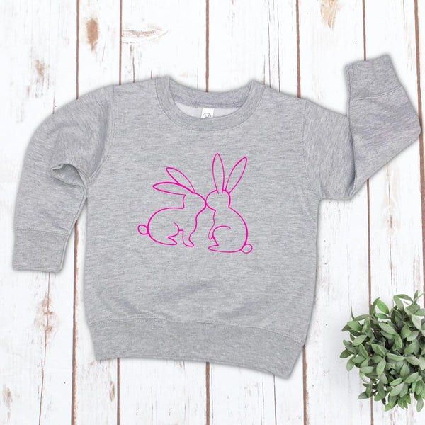 Neon Pink Kissing Bunny Rabbits Children's Sweatshirt