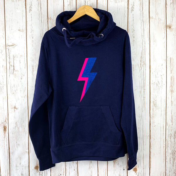 Neon Pink Lightning Bolt Luxe Cowl Neck Sweatshirt