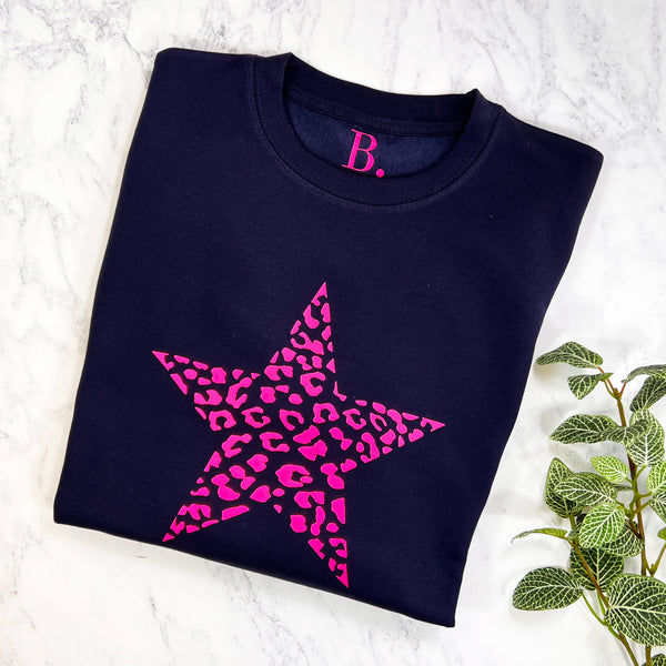Neon Pink Leopard Star Sweatshirt