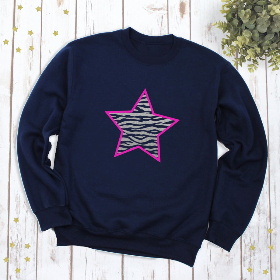 Neon Pink and Silver Tiger Star Sweatshirt by Betty Bramble