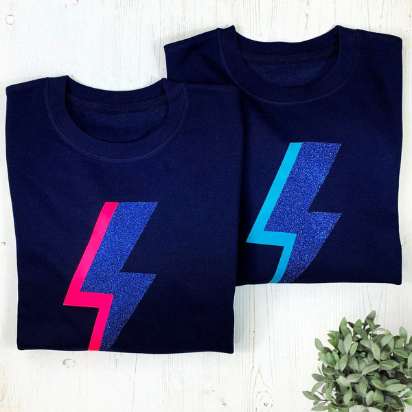 Ladies Lightning Bolt Sweatshirt with Neon Pink