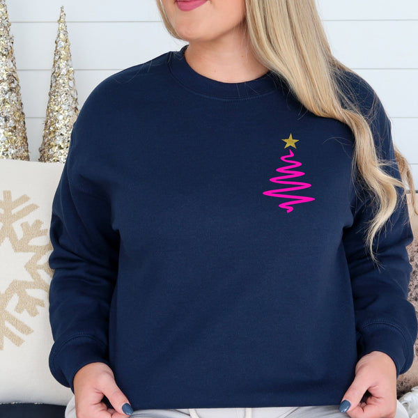 Neon Pink Mini Christmas Tree Ladies Jumper