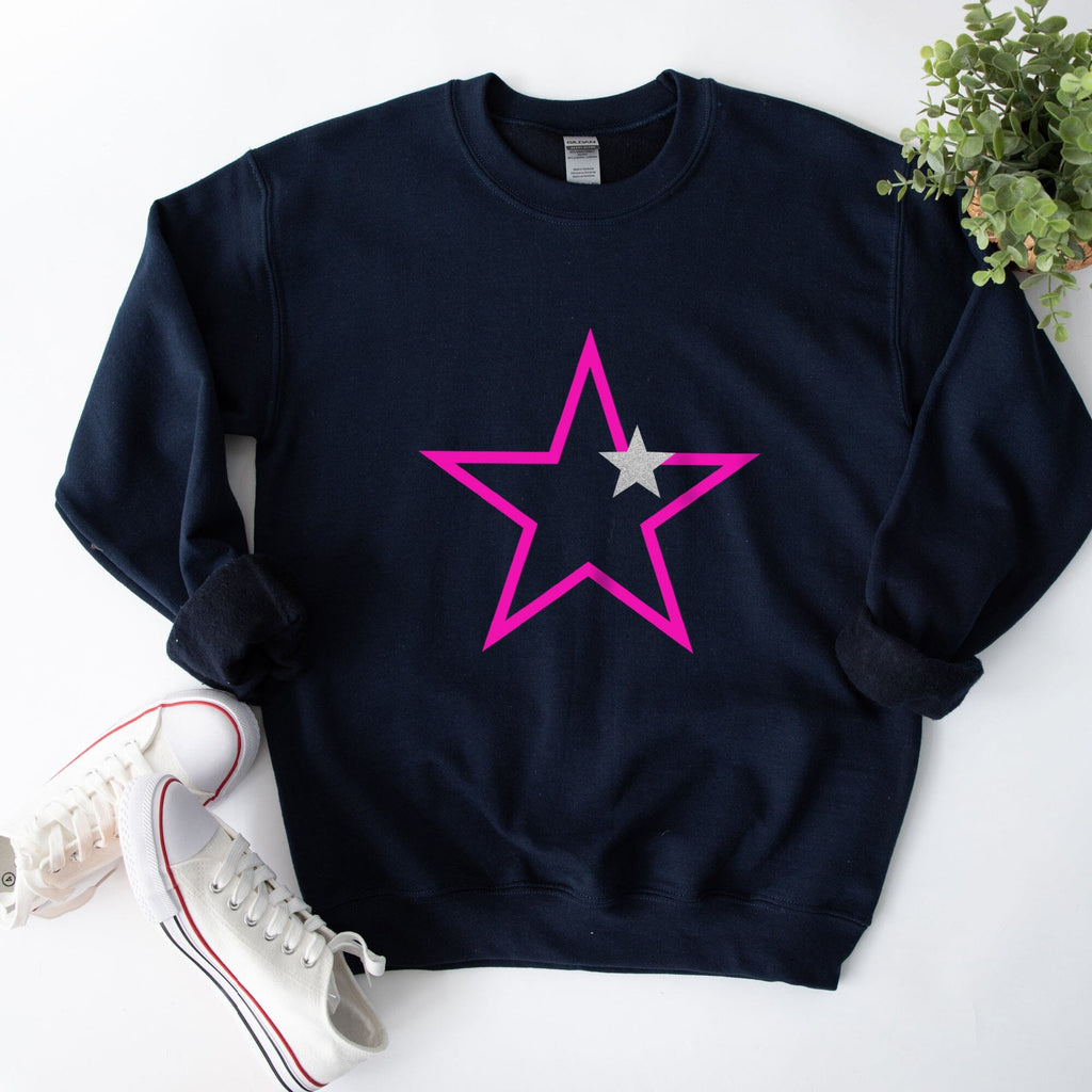 Ladies Neon Pink and Navy Starstruck Sweatshirt
