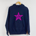 Zebra Star Navy Hooded Sweatshirt with Neon Pink
