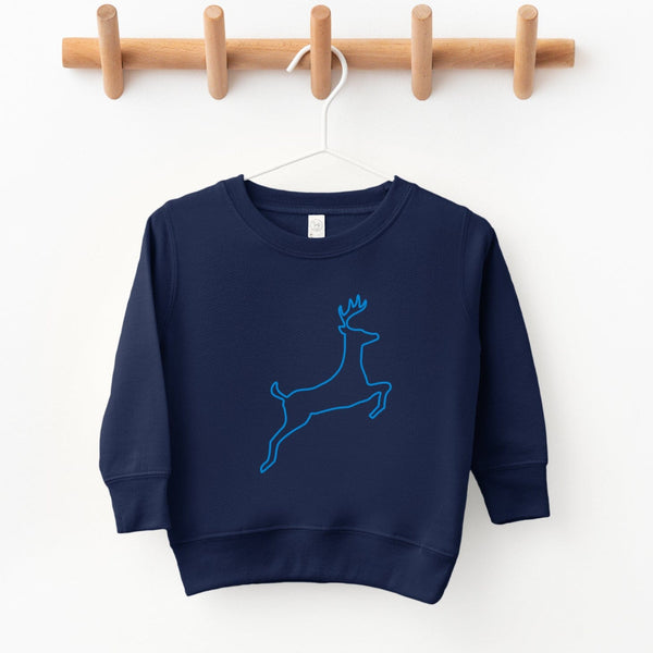 Neon Blue Reindeer Outline Children's Christmas Sweatshirt
