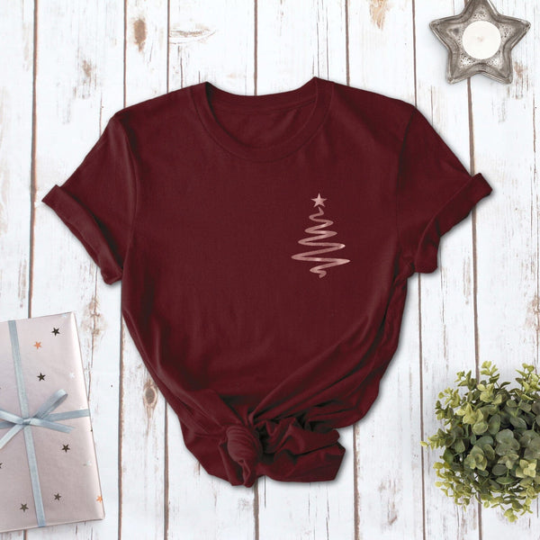 Rose Gold Mini Christmas Tree T Shirt in Plum