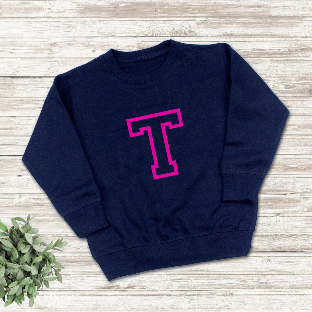 Personalised Letter Children's Sweatshirt in Neon Pink