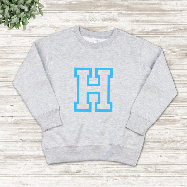 Personalised Letter Children's Sweatshirt in Neon Blue