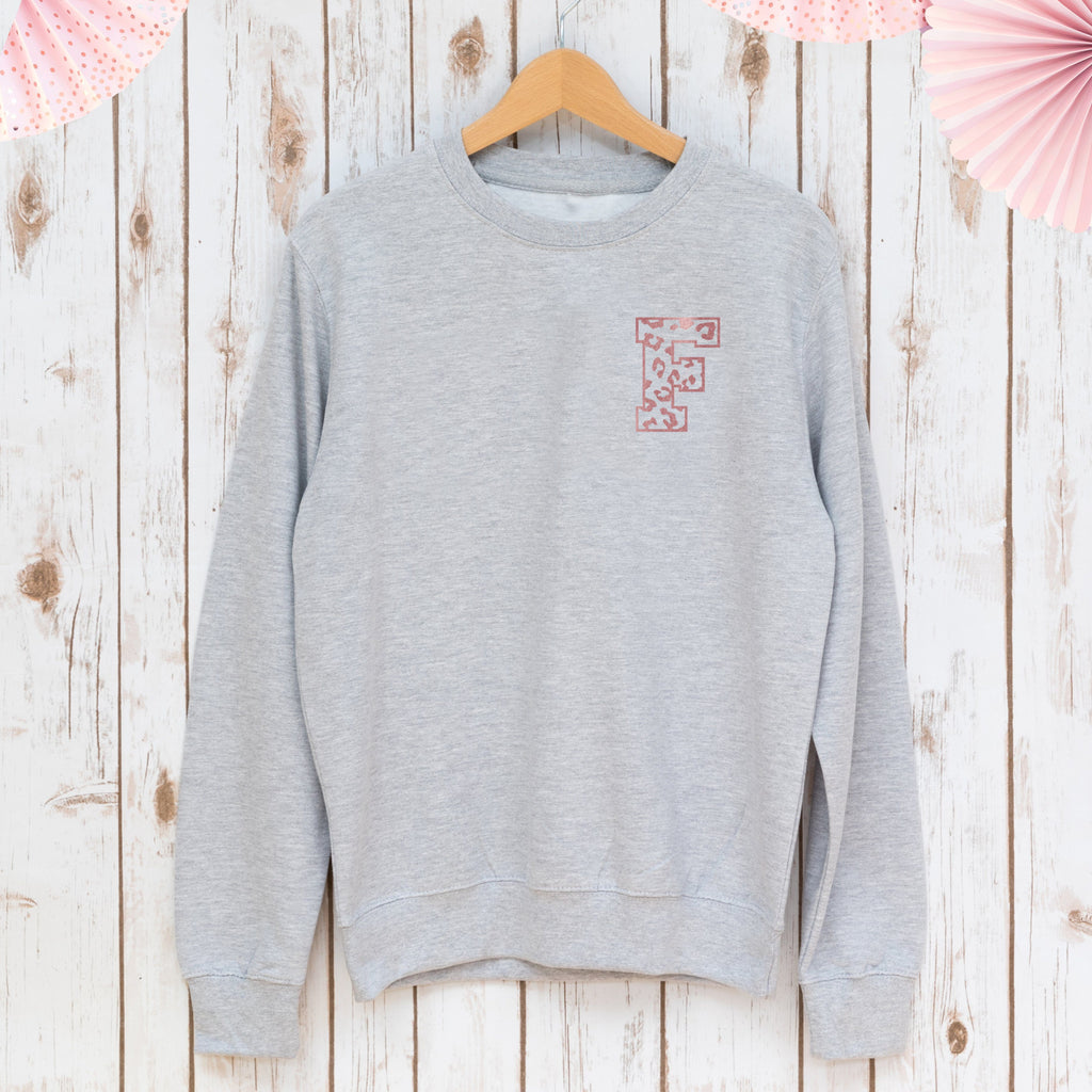 Personalised Leopard Print Sweatshirt with Metallic Letter,Ladies Sweatshirt - Betty Bramble