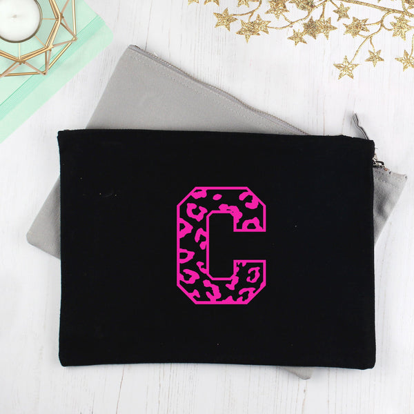 Personalised Leopard Print Neon Make Up Bag