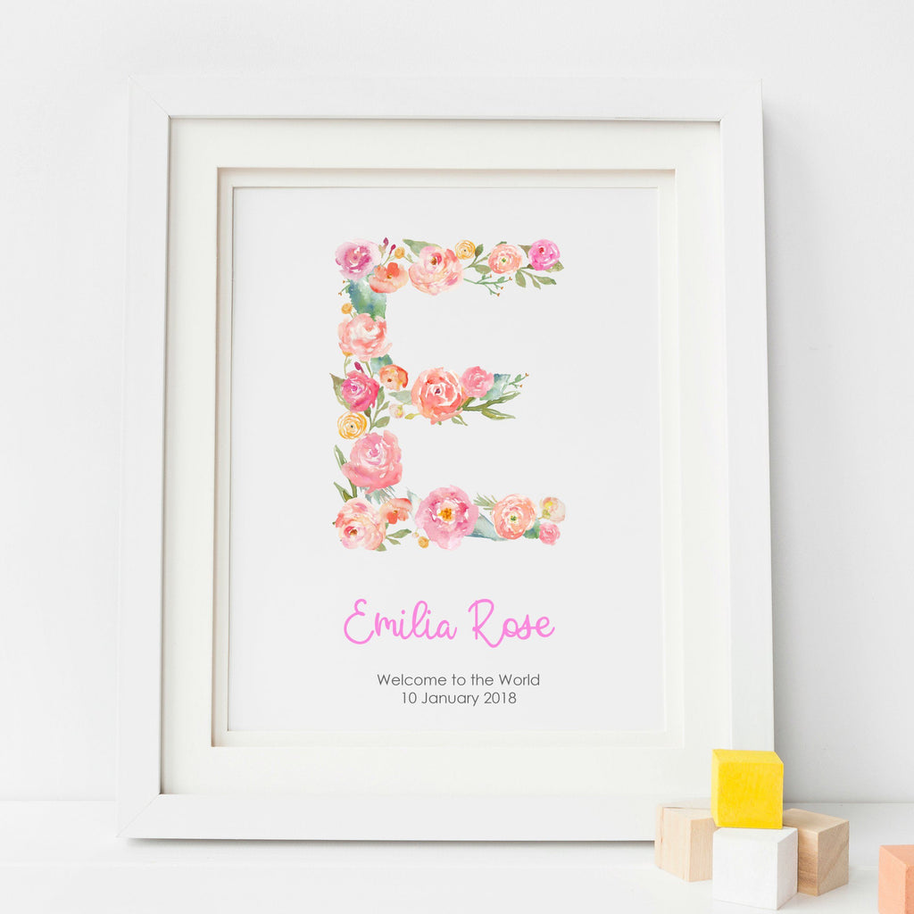 Personalised Floral Baby Girl Nursery Art Print,Art Print - Betty Bramble
