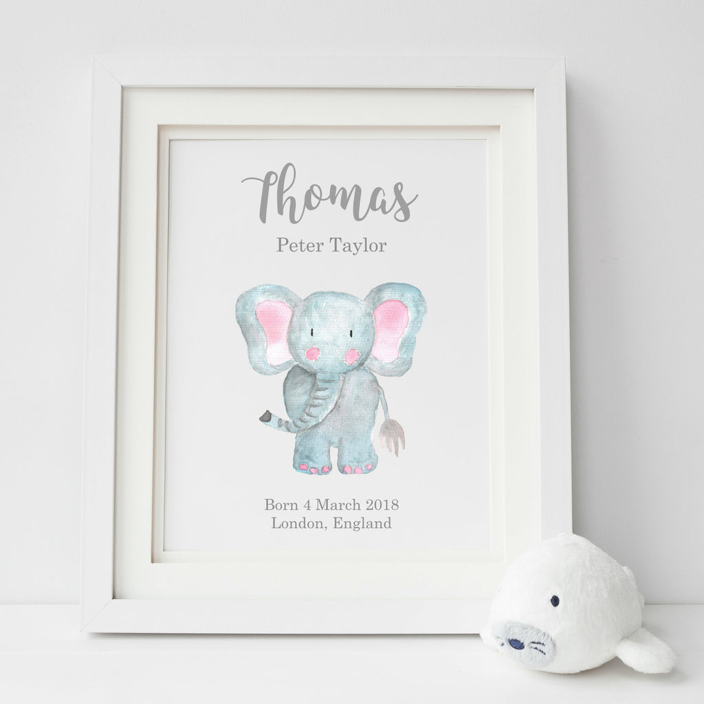 Personalised Elephant New Baby Nursery Print,Art Print - Betty Bramble