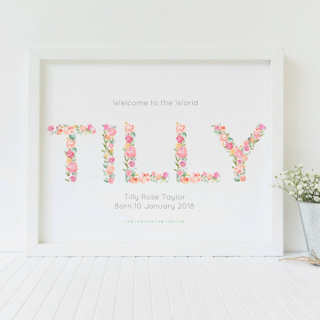 Personalised New Baby Floral Nursery Art Print,Art Print - Betty Bramble