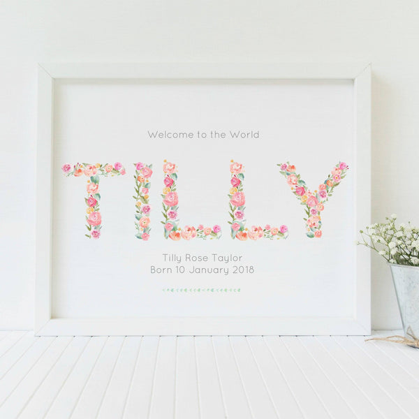 Personalised New Baby Floral Nursery Art Print,Art Print - Betty Bramble