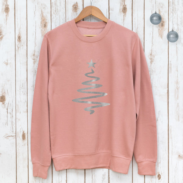 SMALL - Dusky Pink Silver Christmas Tree Sweatshirt - EXPRESS SAMPLE