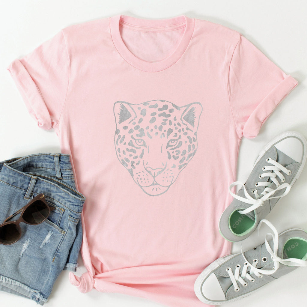 Organic Pink Leopard Face Ladies T Shirt