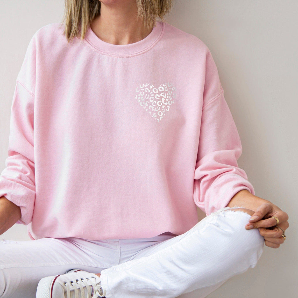 Soft Pink Leopard Print Heart Sweatshirt