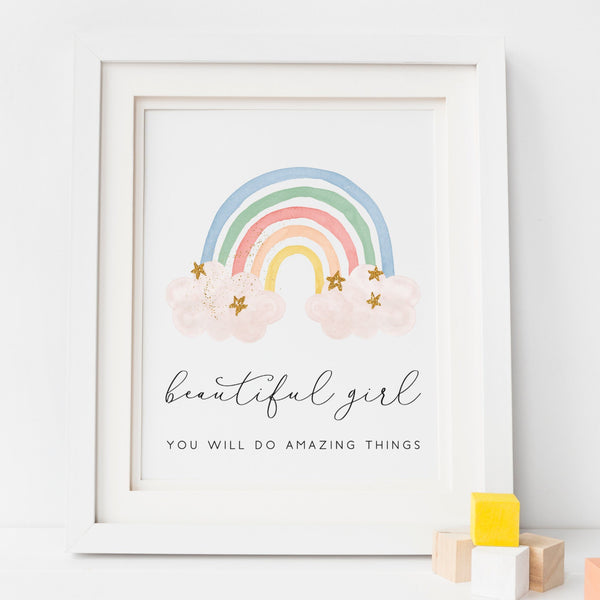 Beautiful Girl Rainbow Nursery Art Print