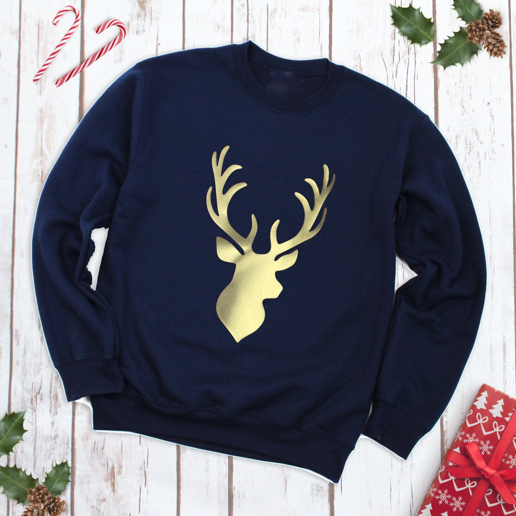 Ladies Christmas Jumper - Gold Stag - Express Delivery Available At Betty Bramble