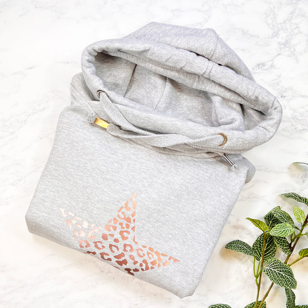 Rose Gold Leopard Star Cowl Neck Hoodie