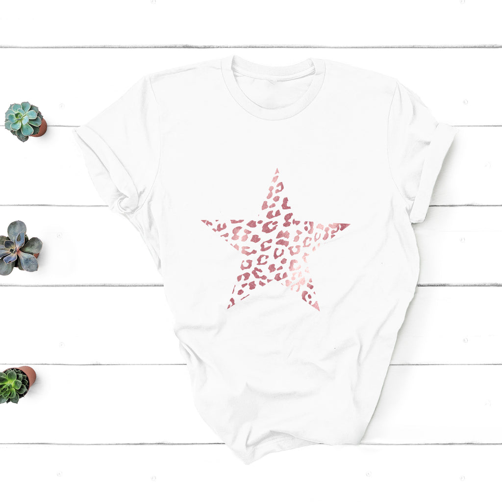 Rose Gold Leopard Print Star T Shirt